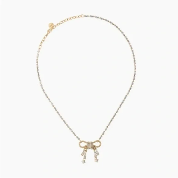 Miu Miu 18k Gold Plated Crystal EmbelishedBow Necklace